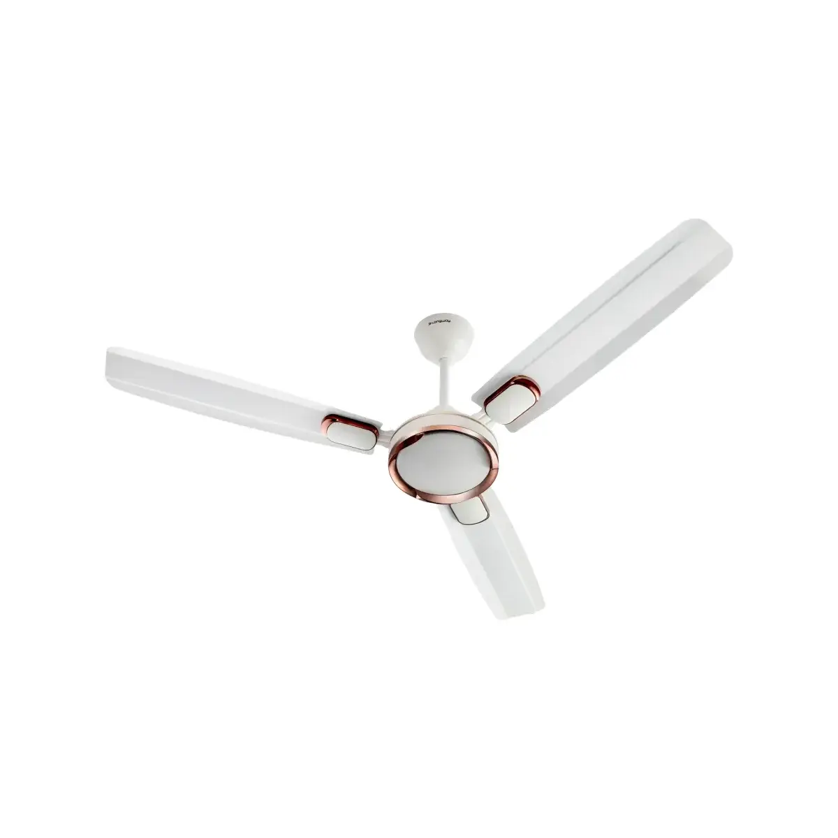 Vangelo Ploton Designer ceiling fan, Pearl White, angled view